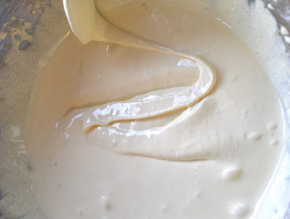 Egg yolk mixed with sugar until it's so thick that it's like a ribbon.